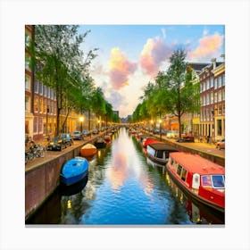 Amsterdam Canal Summer Aerial View Painting Canvas Print