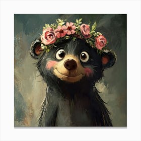 Black Bear With Flower Crown Lienzos