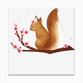 Vintage Squirrel Japanese Cherry Blossom Flower Canvas Print