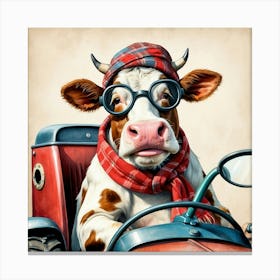 Cow In A Tractor 1 Canvas Print