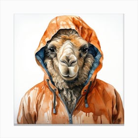 Watercolour Cartoon Dromedary In A Hoodie 2 Canvas Print