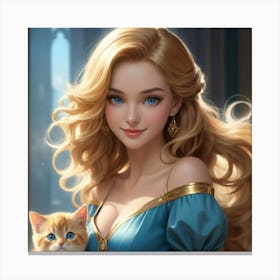 Princess With Cat Canvas Print