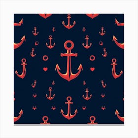 Red anchor pattern Canvas Print