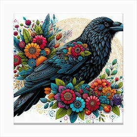 Raven With Flowers Canvas Print