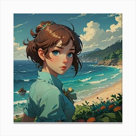 Anime Girl Standing By The Ocean Canvas Print