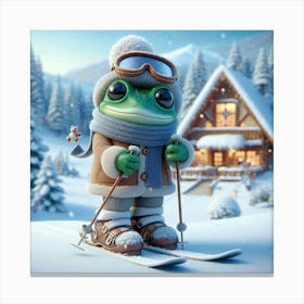 Frog On Skis Canvas Print