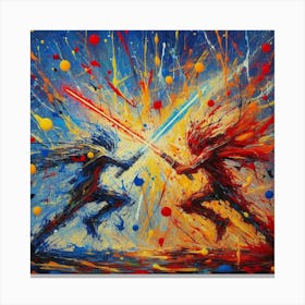 Star Wars Painting, Lightsaber Symphony: A Duel in Color and Chaos 1 Canvas Print