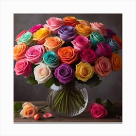 Multi colored Roses A Dozen Canvas Print