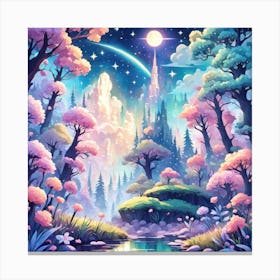 A Fantasy Forest With Twinkling Stars In Pastel Tone Square Composition 319 Canvas Print