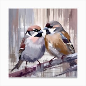 Firefly A Modern Illustration Of 2 Beautiful Sparrows Together In Neutral Colors Of Taupe, Gray, Tan (45) Canvas Print