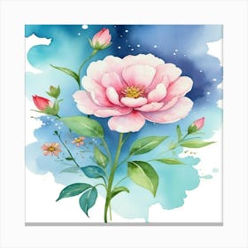 Watercolor Peony Flower Canvas Print