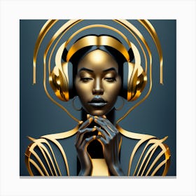 Gold Girl With Headphones Canvas Print