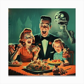Creepy Family Dinner 1950s Vintage Inspired Halloween Retro Canvas Print