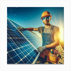 Harnessing the Power of the Sun: A Solar Panel Installation Journey Led by a Skilled and Determined Solar Panel Installer Canvas Print