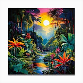 Tropical Jungle, A Tropical Rainforest With Exotic Plants art print 4 Canvas Print