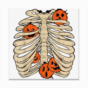 Vintage Retro Skeleton Pumpkin Rib Cage Funny Halloween Canvas Print