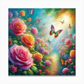 Roses And Butterflies Canvas Print
