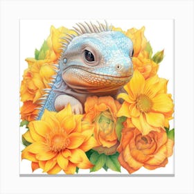 Lizard With Flowers 3 Stampe su tela