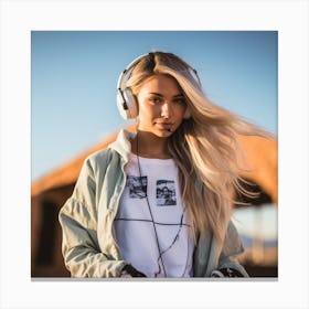 Young Woman With Headphones Canvas Print