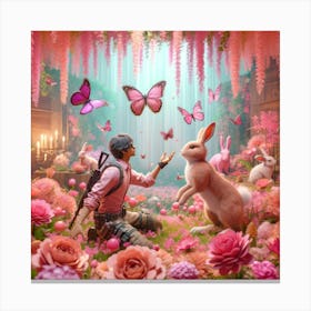 Rabbit In A Flower Garden WHITH pubg character Canvas Print