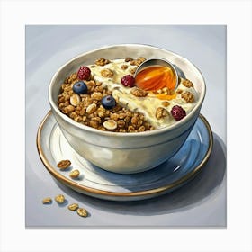 Bowl Of Granola With Yogurt, Berries And Honey Canvas Print