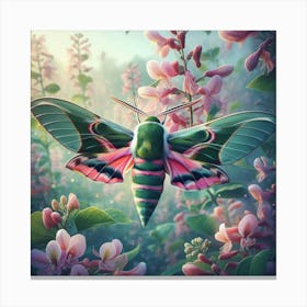 A Beautiful Elephant Hawk Moth Sitting On A Honeysuckle Flower 3 Canvas Print