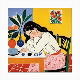 Woman Sleeping At The Table 9 Canvas Print