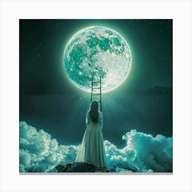 Woman Looking At The Moon Canvas Print