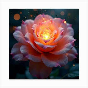 An Abstract Rose With Petals Of Cascading, Fractal Light Blooming In A Celestial Garden Canvas Print