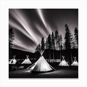 Aurora Lights Over Teepees Canvas Print