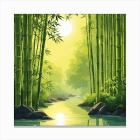A Stream In A Bamboo Forest At Sun Rise Square Composition 302 Canvas Print