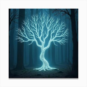 An Ethereal Tree With Branches Of Swirling, Bioluminescent Light In A Magical Forest 1 Canvas Print