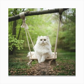 White Cat On Swing 2 Canvas Print