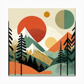 Forest And Mountains, Geometric Abstract Art Retro Canvas Print