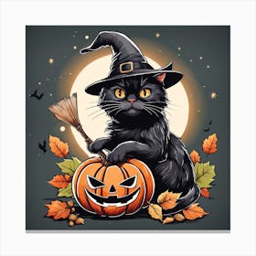 Cute Cat Halloween Pumpkin (28) Canvas Print