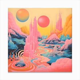 Risograph Style Surreal Scene, Vibrant Trippy Candy Colours 4 Canvas Print