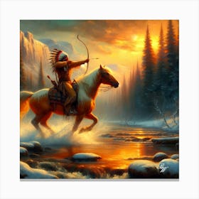 Native American Indian Shooting A Bow Crossing Stream 4 Copy Canvas Print