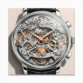 A Highly Detailed, Intricately Illustrated Image Of A Mechanical Watch, Showcasing All Its Moving Parts, Gears, And Springs In A Mesmerizing Dance Of Precision Engineering, With Each Component Meticulously Rendered In Shades Of Metallic (1) Canvas Print