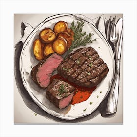 Steak And Potatoes Canvas Print