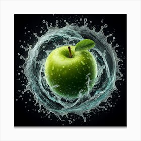 Green Apple Splashing Water Canvas Print