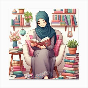 Muslim Girl Reading A Book 1 Canvas Print