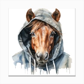 Watercolour Cartoon Horse In A Hoodie 2 Canvas Print