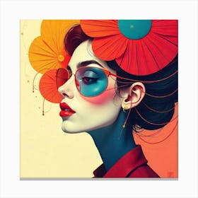 Colorful Girl With Flowers Canvas Print