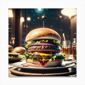Burger In The Restaurant Canvas Print