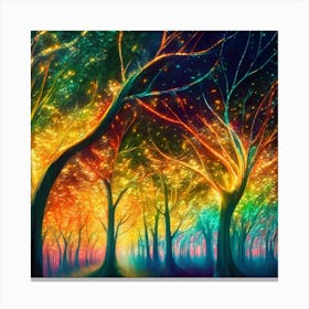 A captivating scene of trees that appear to be alive, with twinkling lights and vibrant 14 Canvas Print