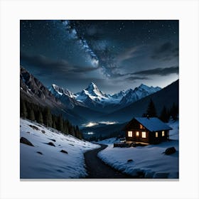 Majestic Mountain Range Under a Starry Sky Canvas Print