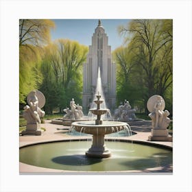 Fountain In Park Canvas Print