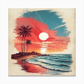 Sunset With Palm Trees Canvas Print