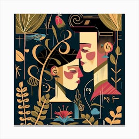 Illustration Of Couple In Love Canvas Print