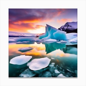 Icebergs At Sunset 1 Canvas Print